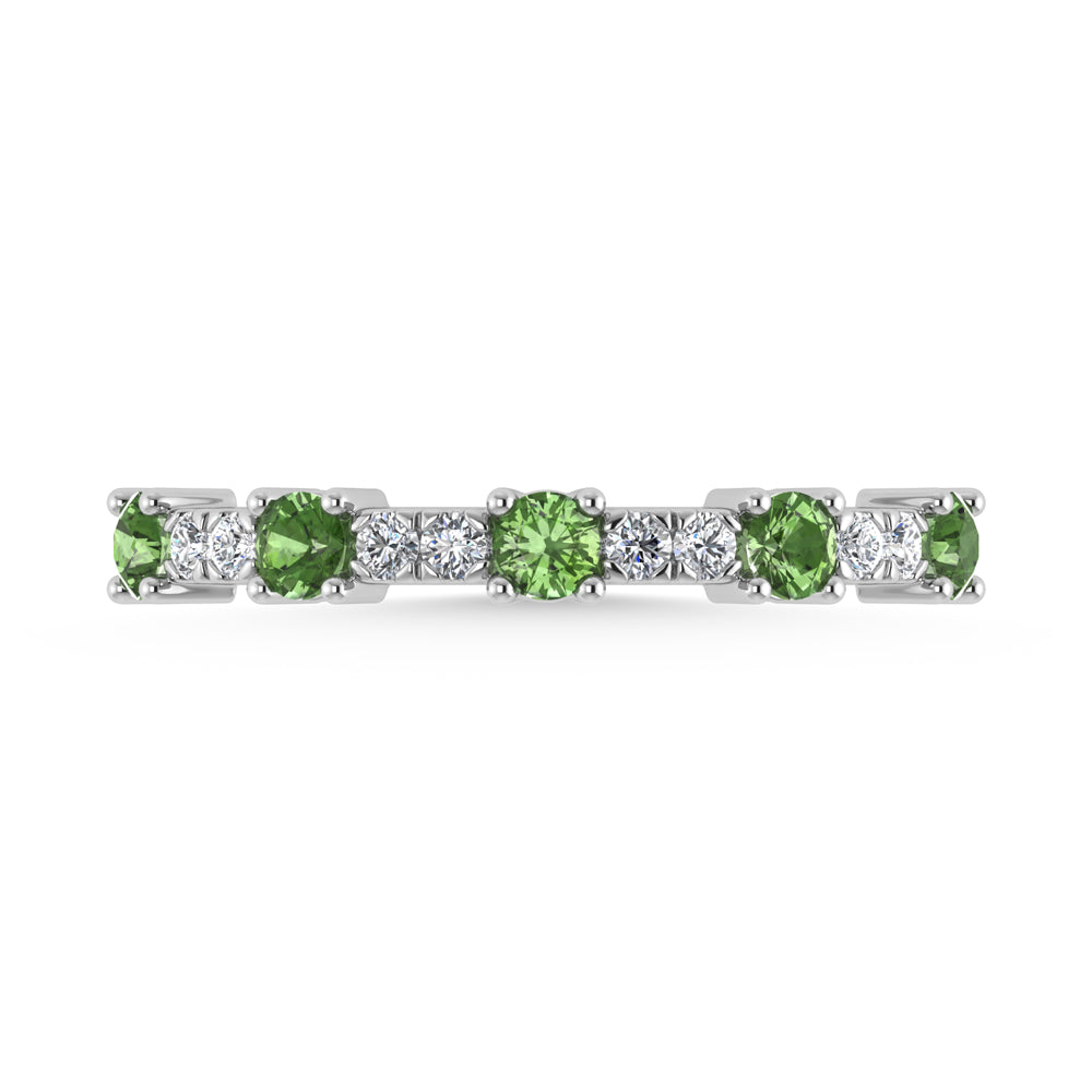 14K White Gold Diamond 3/8 Ct. Tw. Alternate Diamond and Peridot Stackable Band