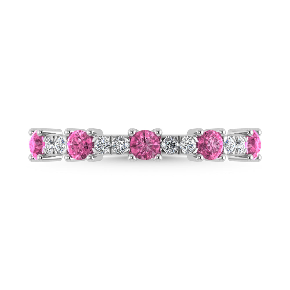 14K White Gold Diamond 5/8 Ct. Tw. Alternate Diamond and Pink Sapphire Stackable Band