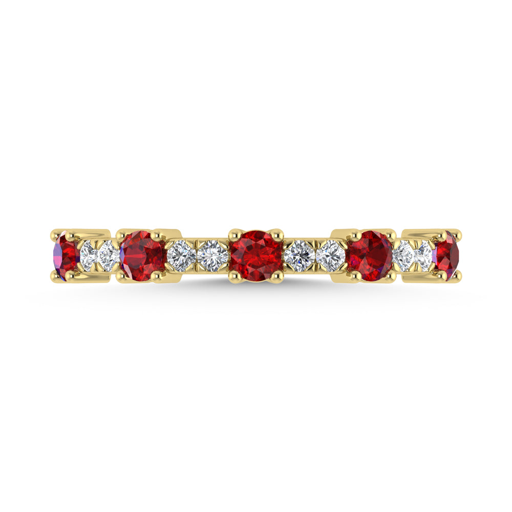 14K Yellow Gold Diamond 5/8 Ct. Tw. Alternate Diamond and Ruby Stackable Band