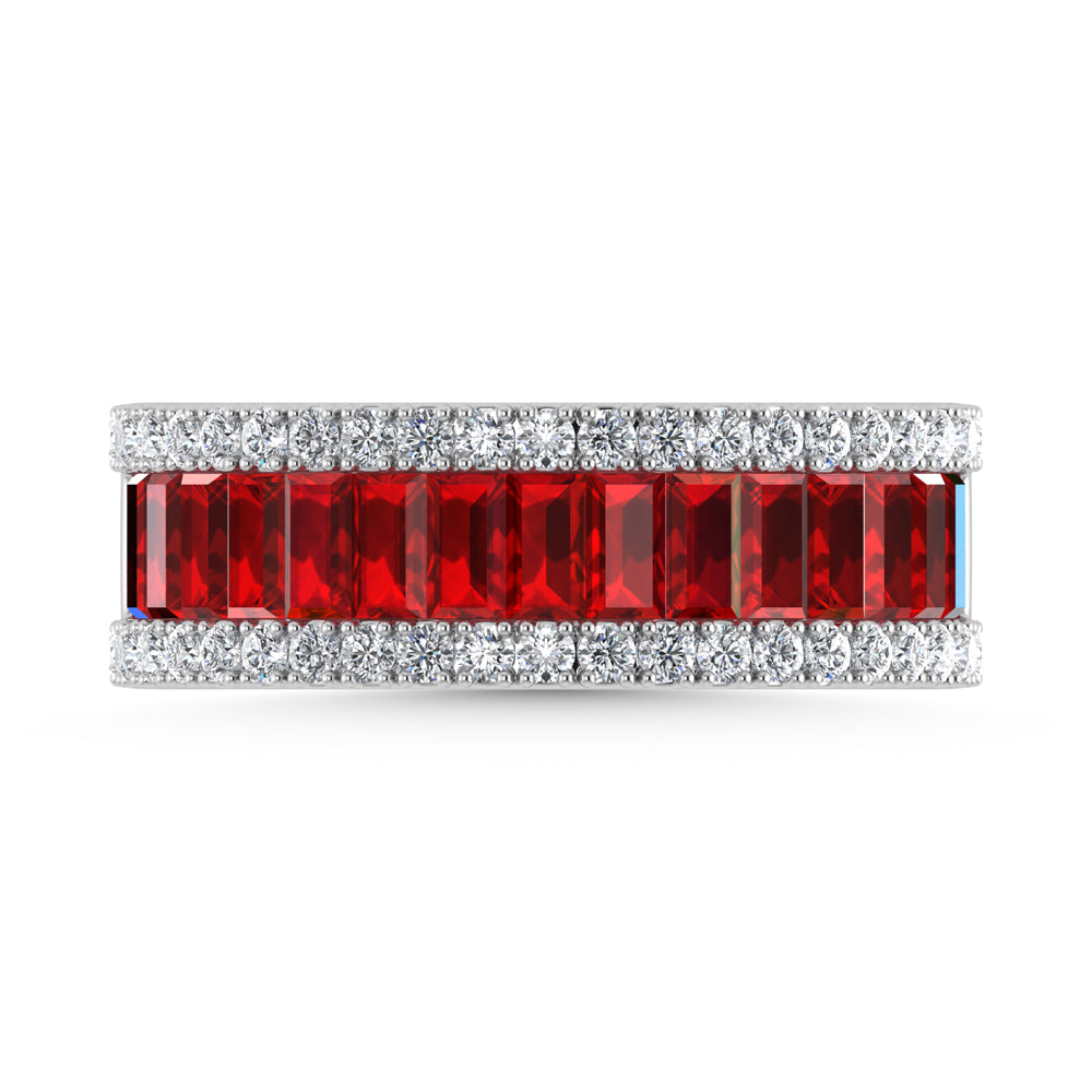 14K White Gold Diamond 2 1/3 Ct. Tw.  Straight Baguette Ruby Band