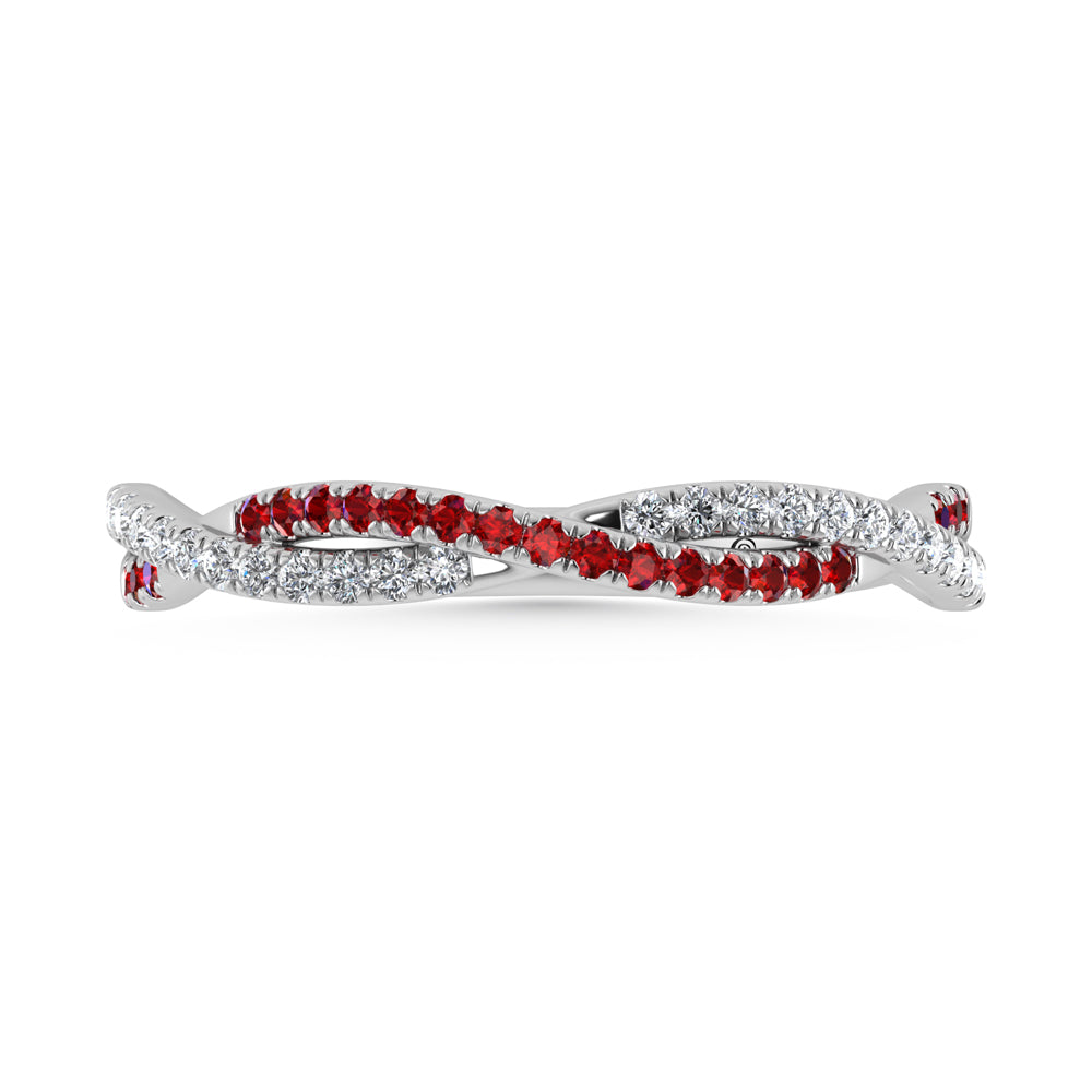 14K White Gold Diamond 1/4 Ct. Tw. Diamond and Ruby Band