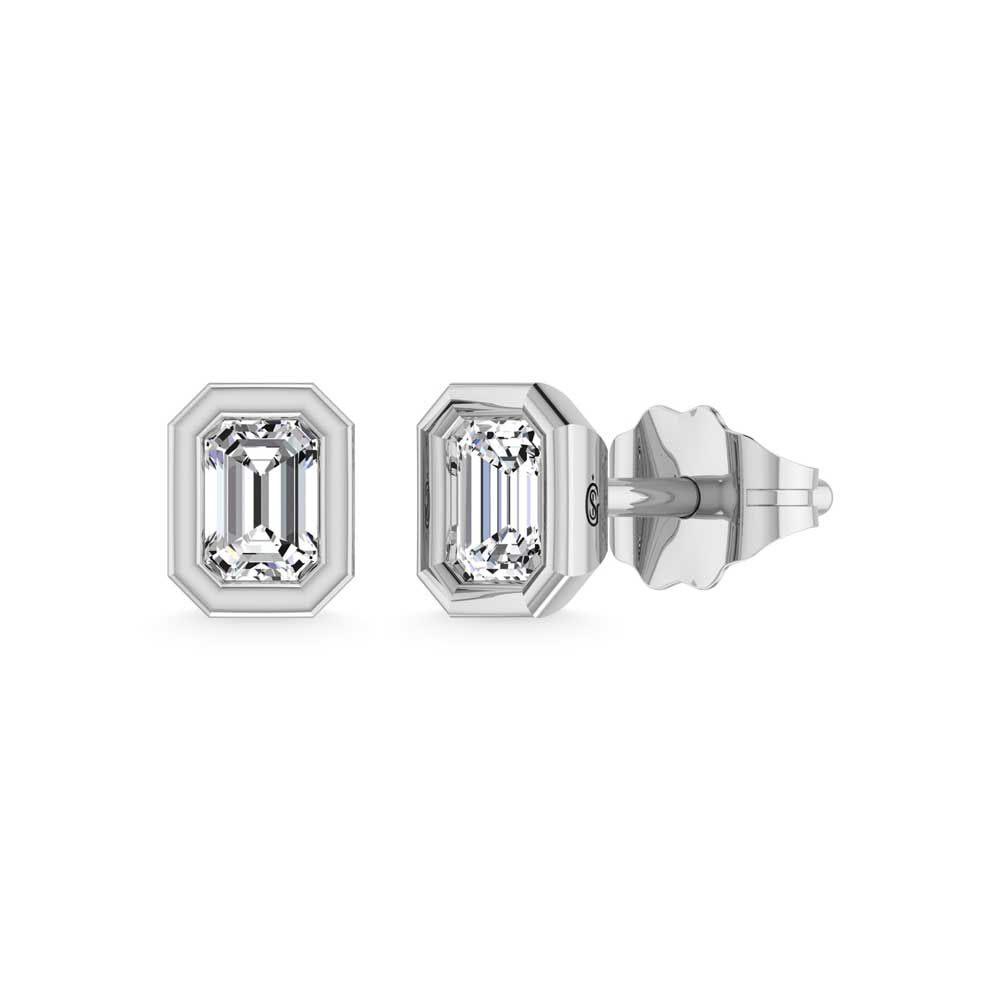 14K White Gold Diamond 1/5 Ct. Tw. Emerald Stud Earrings