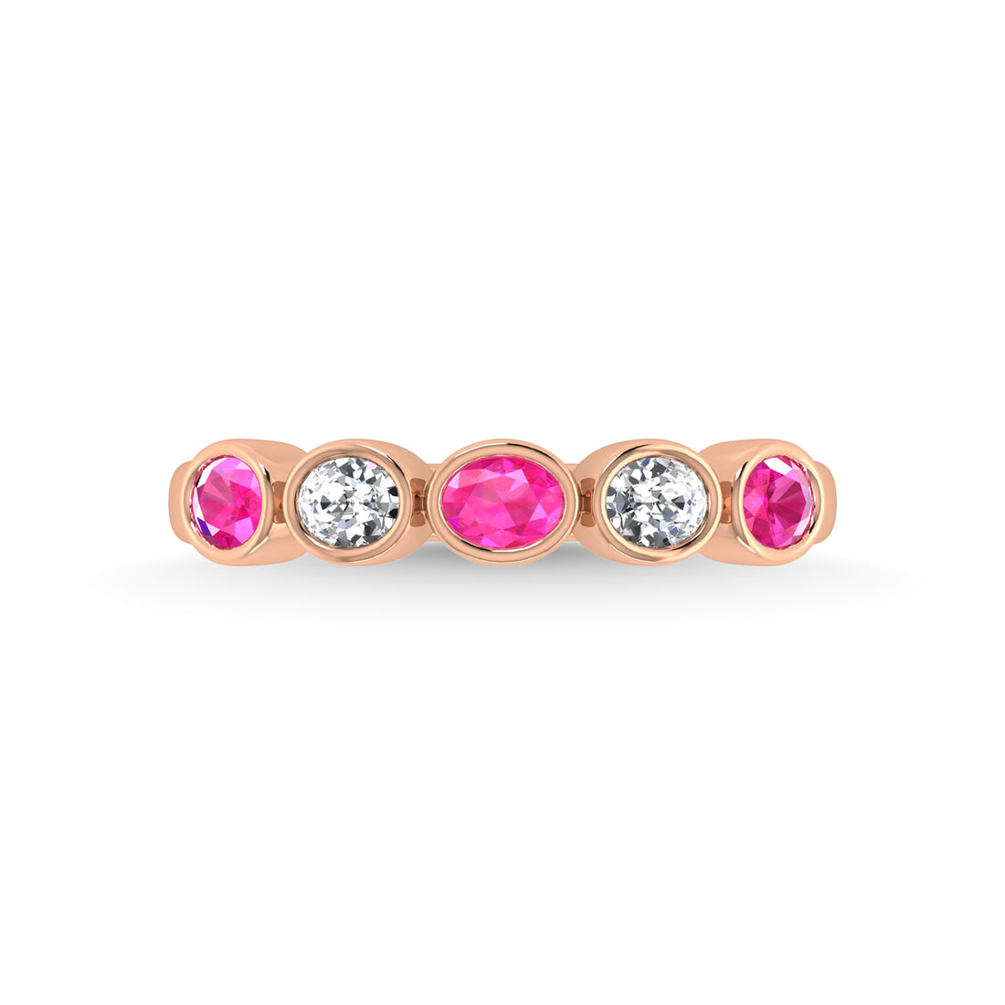 14K Rose Gold Diamond and Pink Sapphire 1 Ct.Tw. Stackable Band