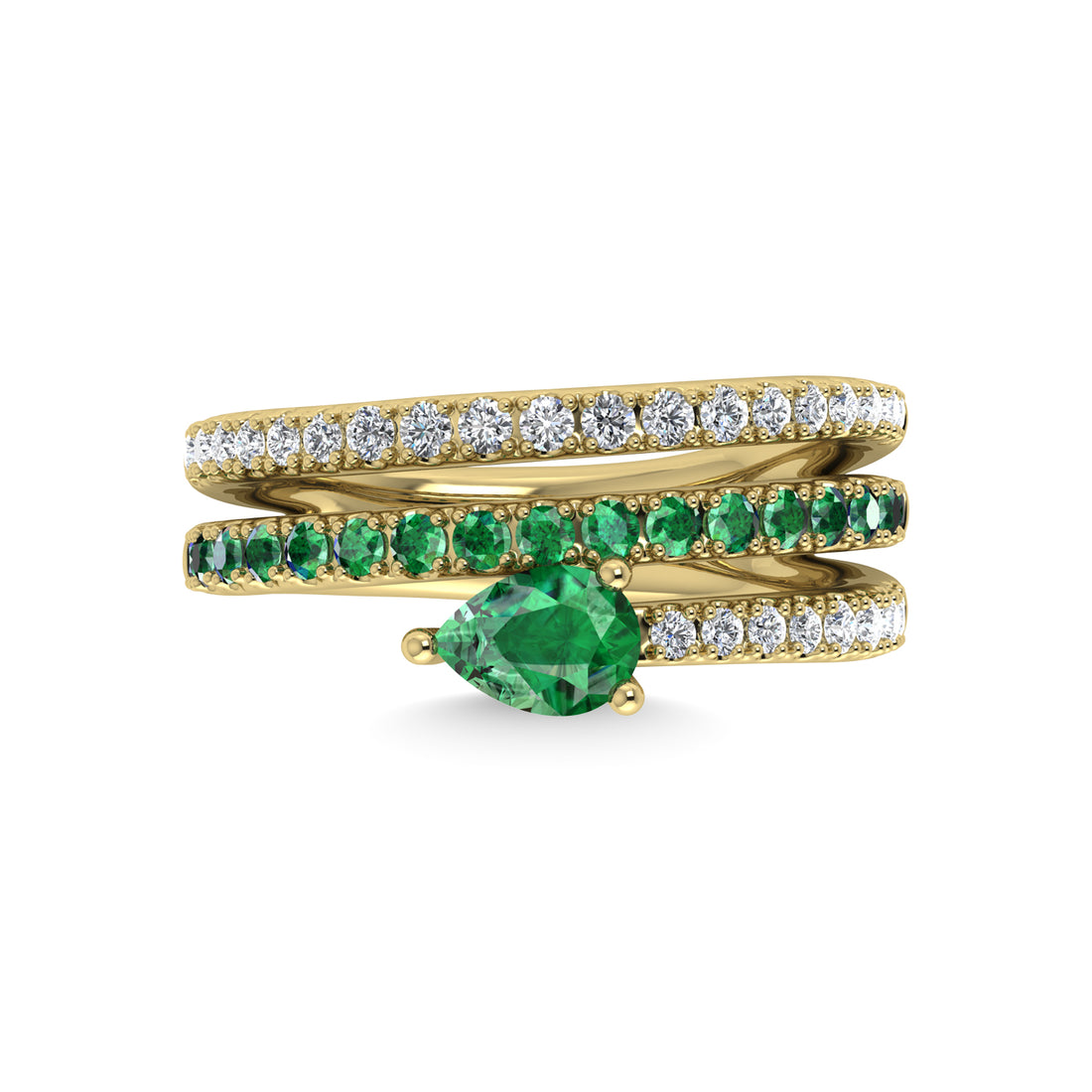 14K Yellow Gold Diamond and Emerald 1 1/4 Ct.Tw. Stackable Band