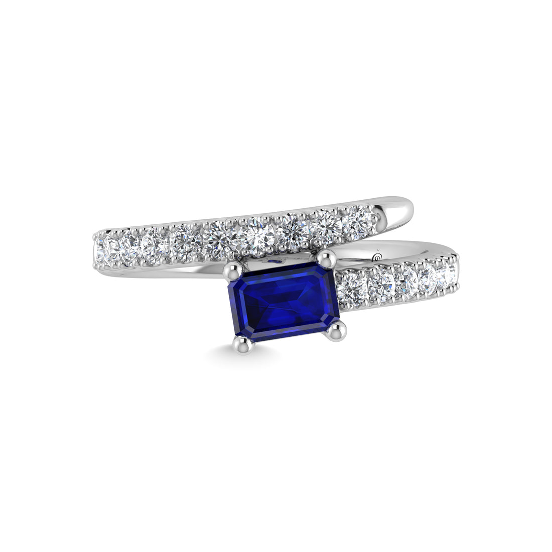 14K White Gold Diamond and Blue Sapphire 1 1/6 Ct.Tw. Stackable Band