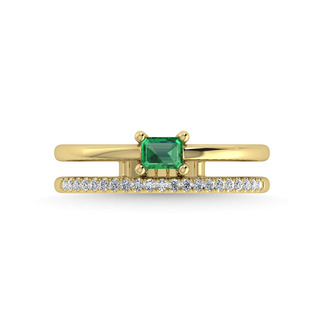 14K Yellow Gold Diamond and Emerald 1/3 Ct.Tw. Fashion Ring