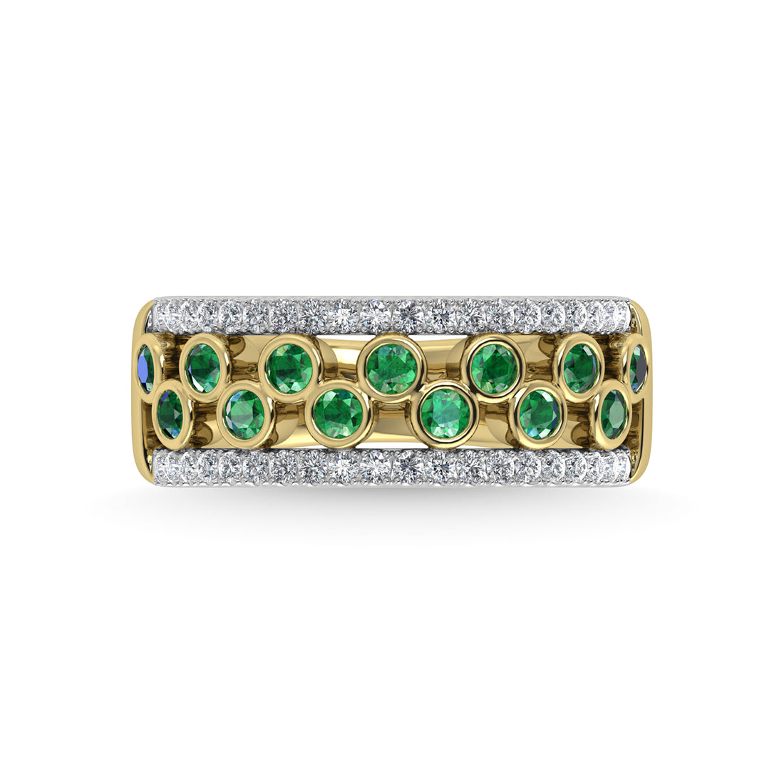 14K Yellow Gold Diamond and Emerald 1/2 Ct.Tw. Fashion Ring