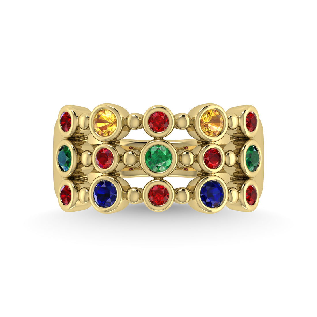 14K Yellow Gold Diamond 1 Ct.Tw. & Multi Gemstone Cocktail Ring