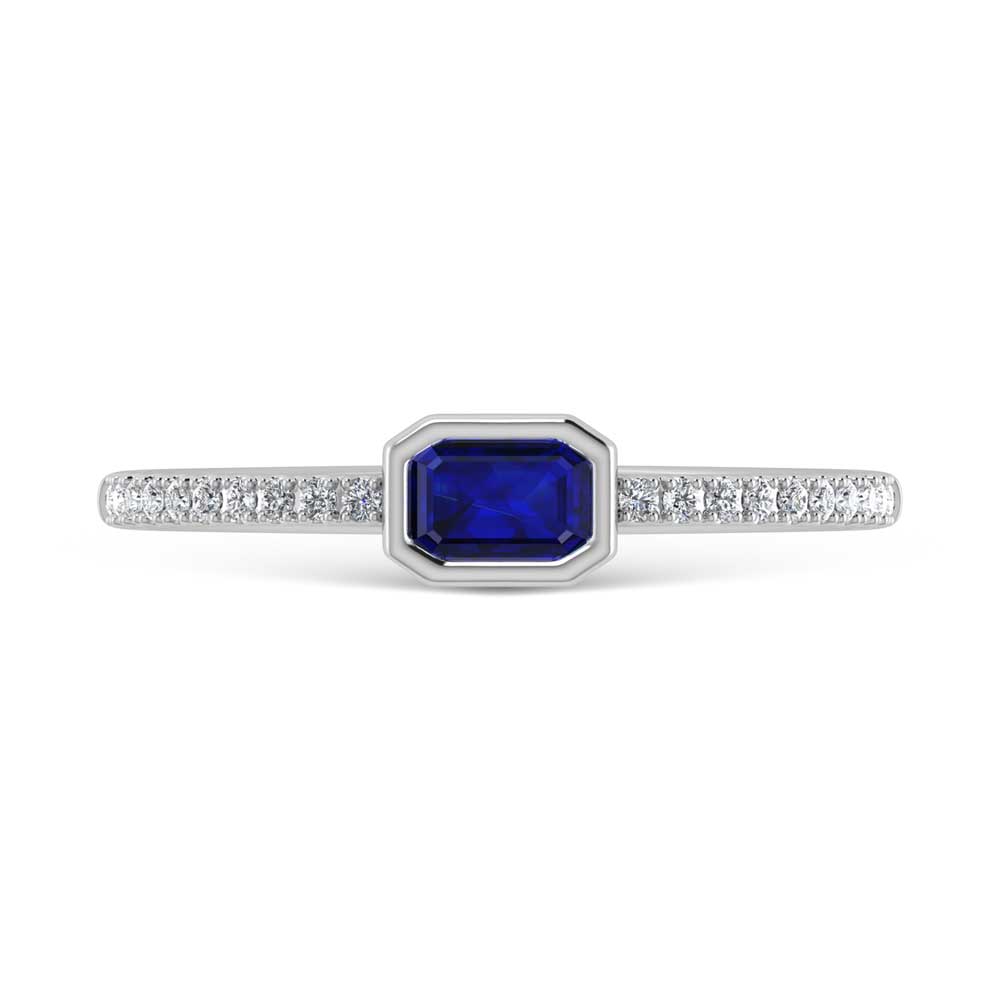 14K White Gold Diamond 3/8 Ct.Tw. And Blue Sapphire Fashion Ring