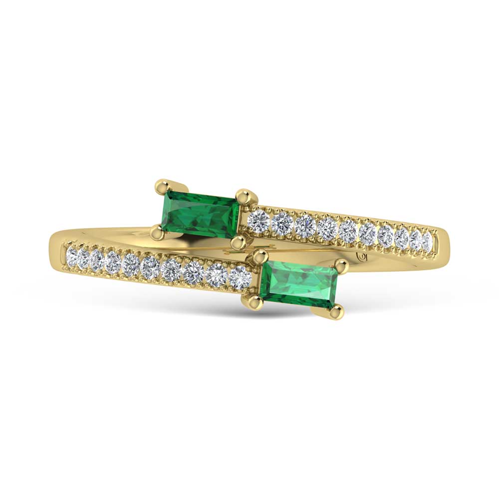 14K Yellow Gold Diamond 3/8 Ct.Tw. And Emerald Fashion Ring