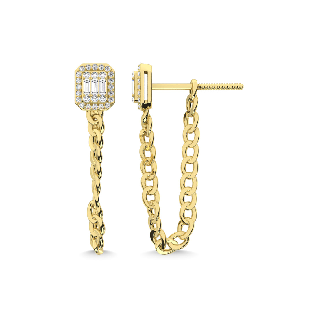 14K Yellow Gold Diamond 1/2 Ct.Tw. Cuban Earrings