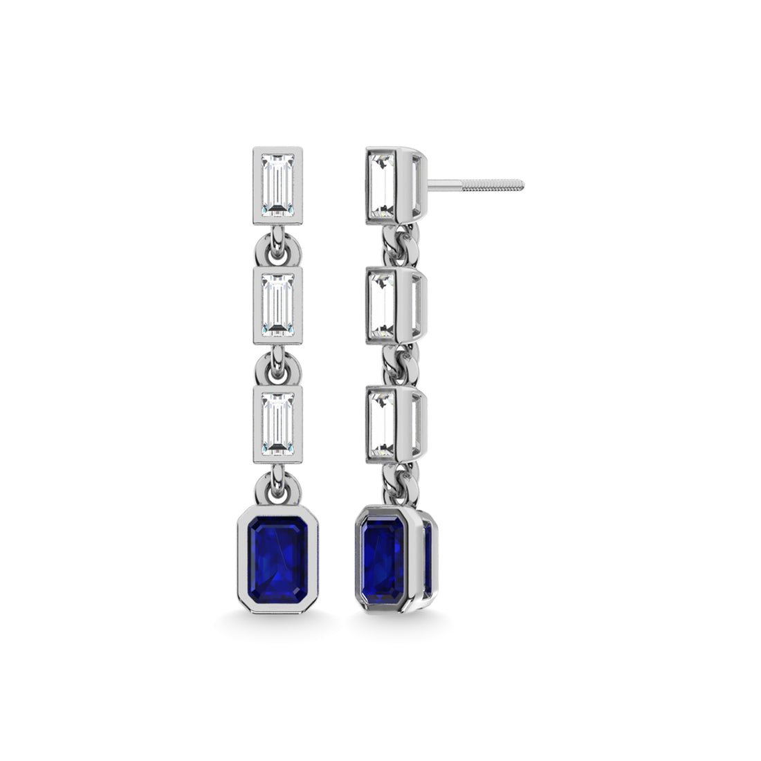 14K White Gold Blue Sapphire and Diamond 1 Ct.Tw. Fashion Earrings