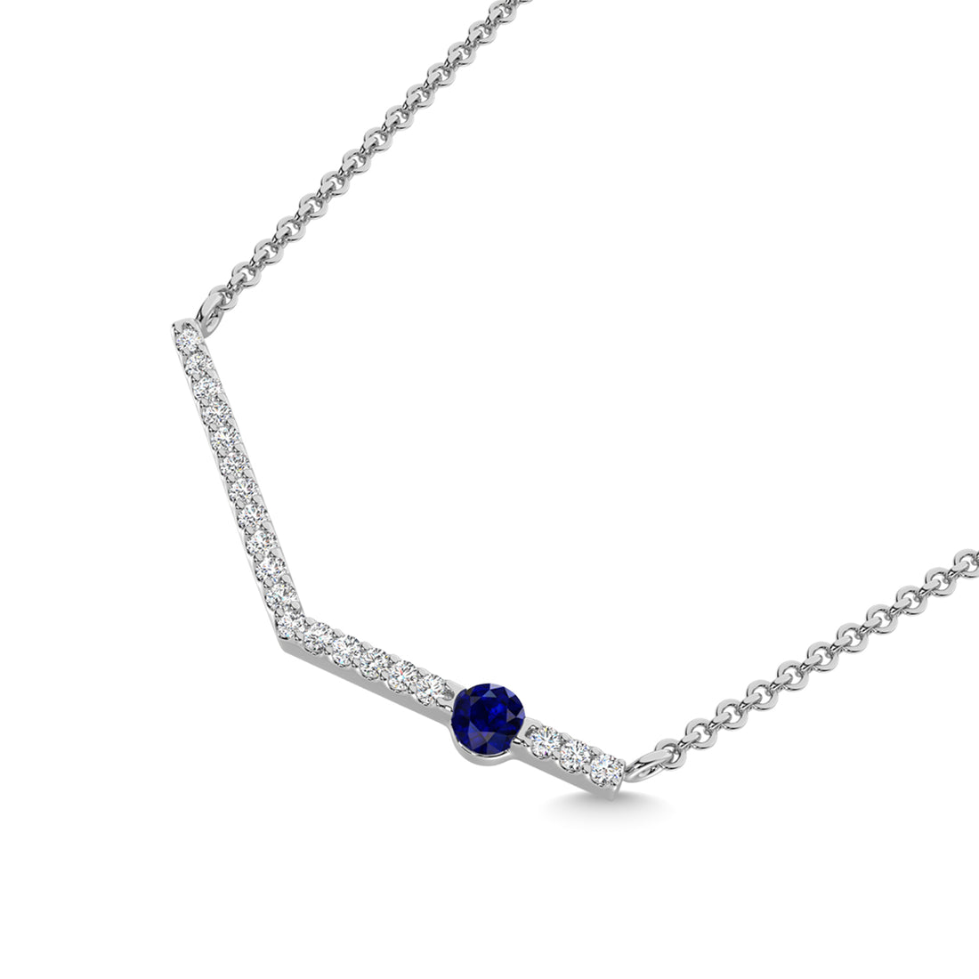 10K White Gold Diamond 1/6 Ct.Tw. And Blue Sapphire Necklace