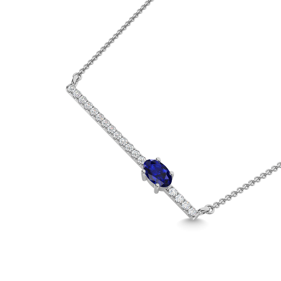 10K White Gold Diamond 1/2 Ct.Tw. And Blue Sapphire Necklace