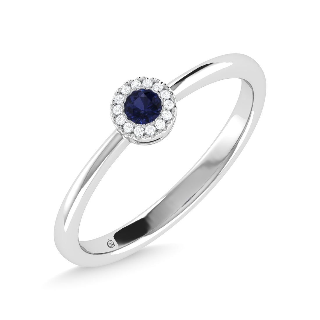 14K White Gold Blue Sapphire and Diamond 1/10 Ct.Tw. Fashion Ring