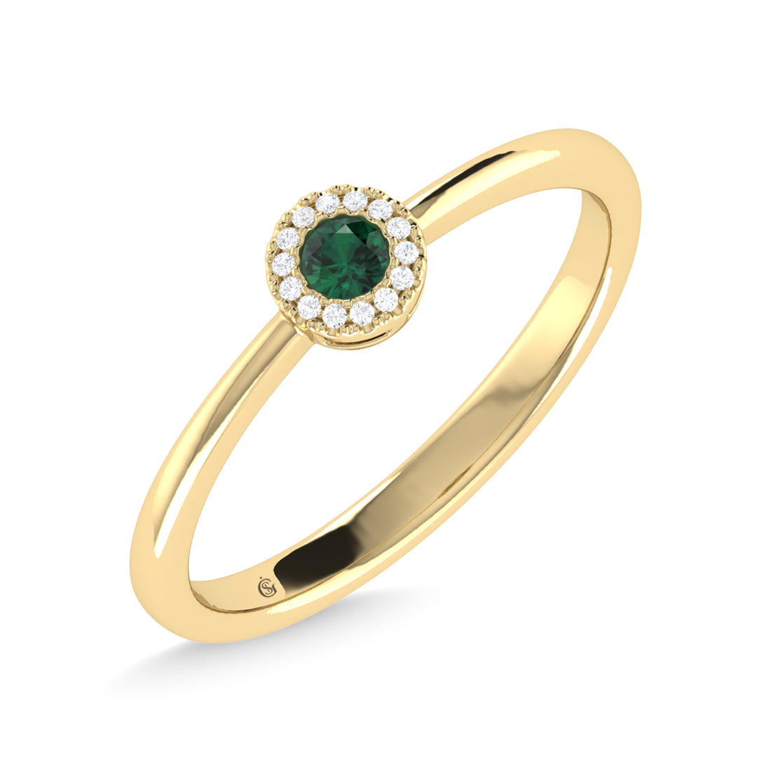 14K Yellow Gold Emerald and Diamond 1/10 Ct.Tw. Fashion Ring