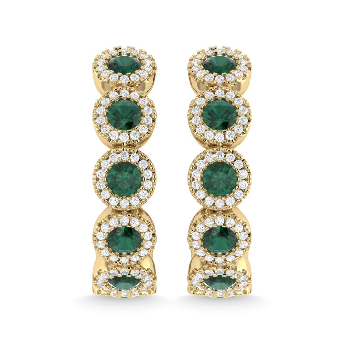 14K Yellow Gold Emerald and Diamond 1 1/8 Ct.Tw. Fashion Earrings