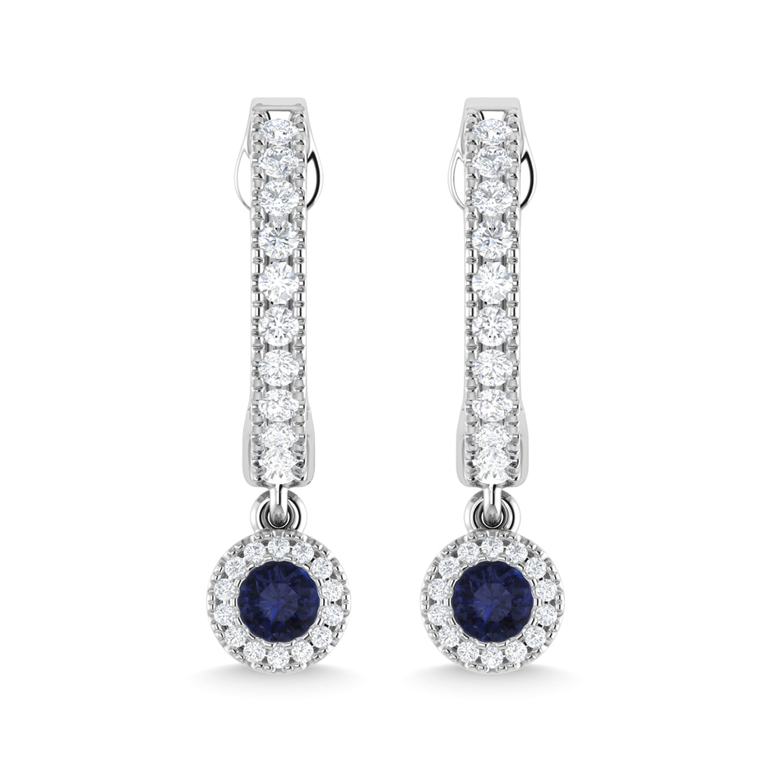 14K White Gold Blue Sapphire and Diamond 1/4 Ct.Tw. Fashion Earrings