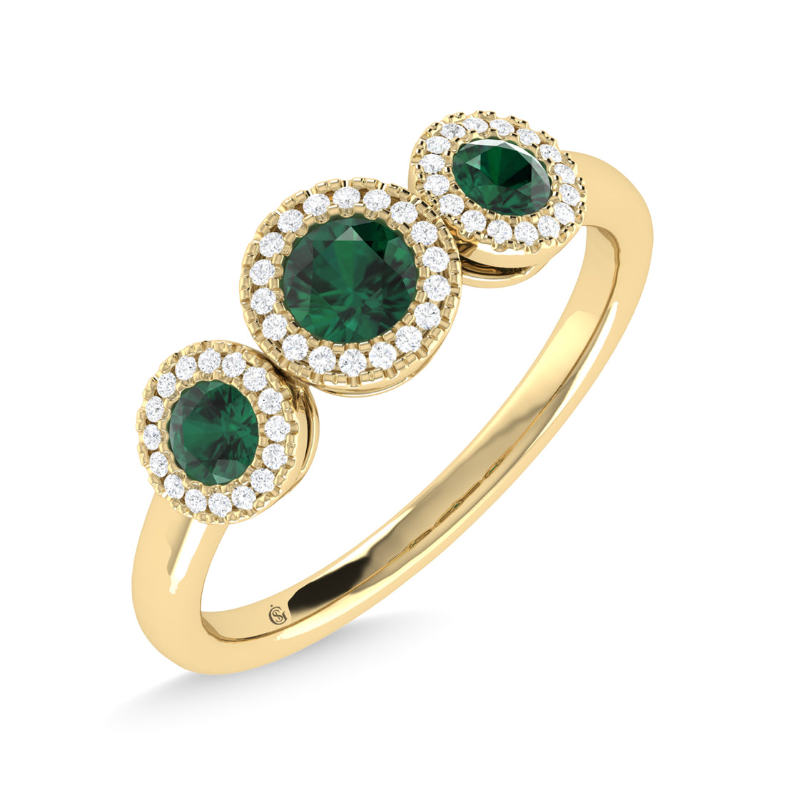 14K Yellow Gold Emerald and Diamond 5/8 Ct.Tw. Fashion Ring