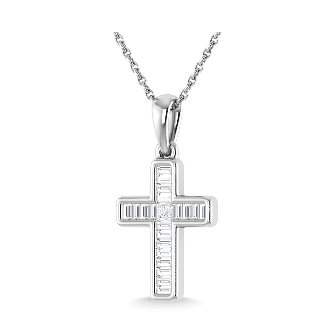 14K White Gold Diamond 1/6 Ct.Tw. Cross Pendant