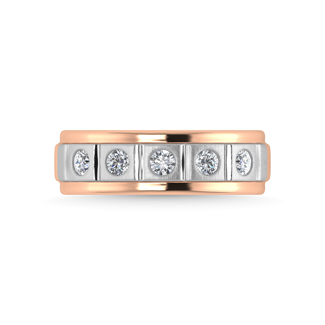 14K Rose Gold Diamond 1/2 Ct.Tw. With White Rhodium Facet Mens Machine Band