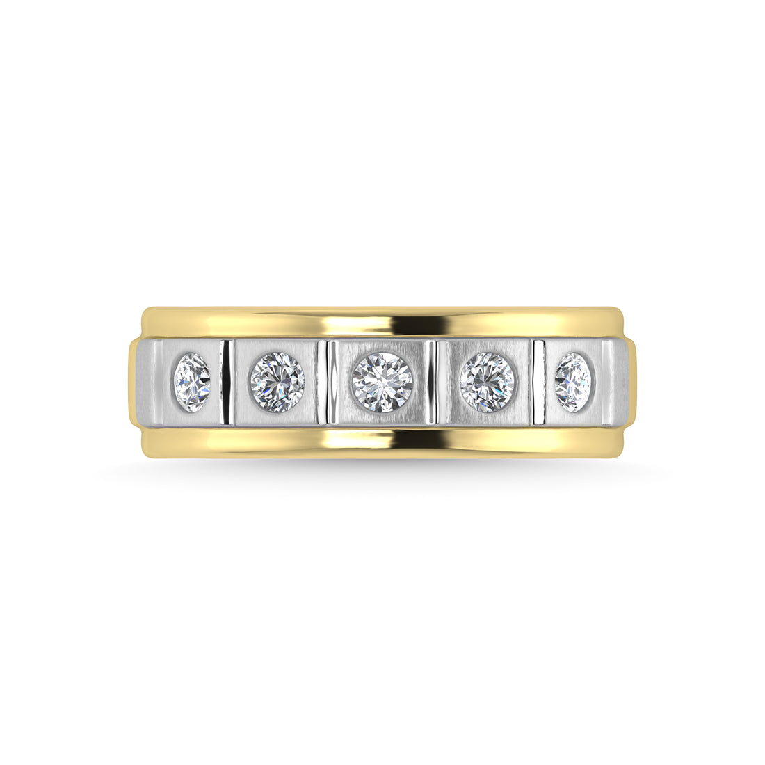 14K Yellow Gold Diamond 1/2 Ct.Tw. With White Rhodium Facet Mens Machine Band