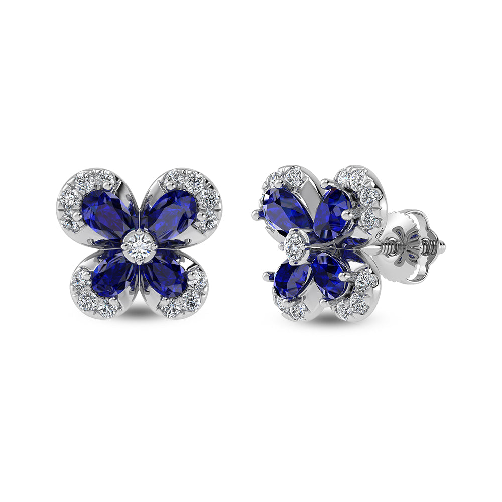 14K White Gold Diamond 2 1/10 Ct.Tw. & Blue Sapphire Fashion Earrings