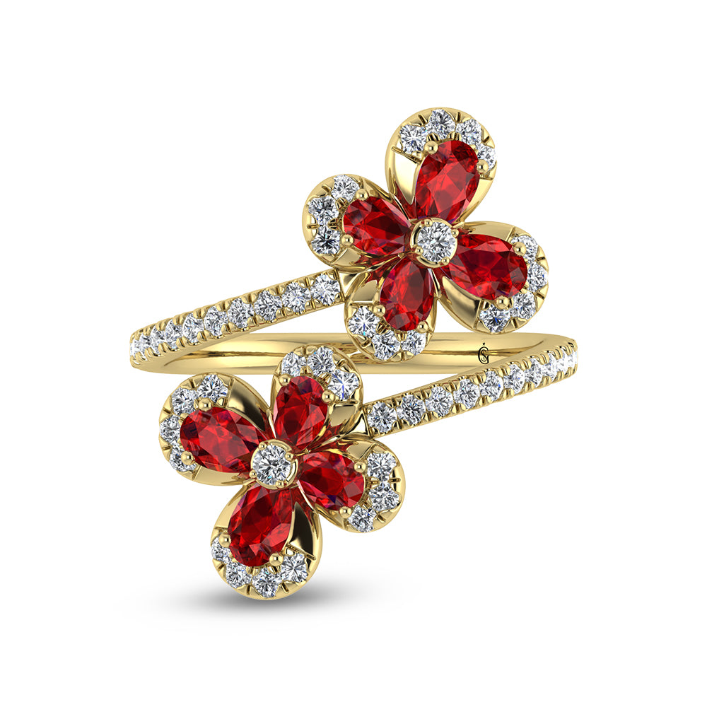 14K Yellow Gold Diamond 2 1/4 Ct.Tw.  & Ruby Fashion Ring