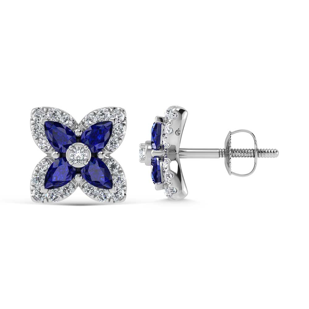 14K White Gold Diamond 1 3/4 Ct.Tw. & Blue Sapphire Fashion Earrings