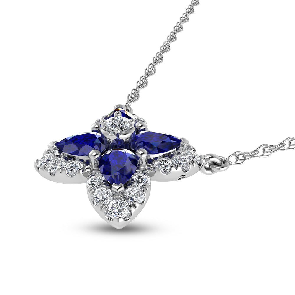 14K White Gold Diamond 7/8 Ct.Tw. & Blue Sapphire Fashion Necklace