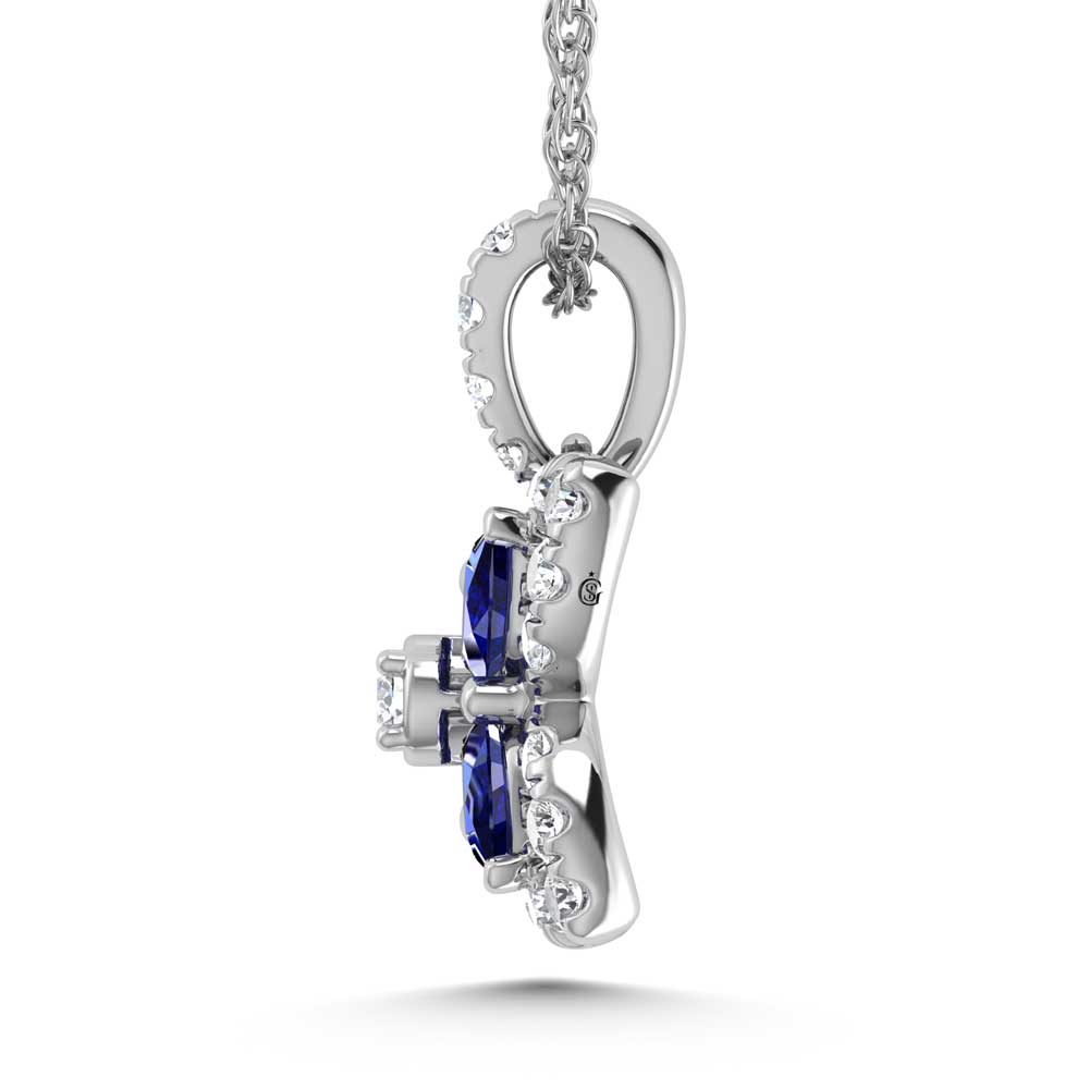 14K White Gold Diamond 1 Ct.Tw. & Blue Sapphire Fashion Necklace