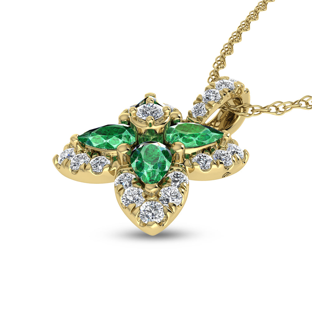 14K Yellow Gold Diamond 7/8 Ct.Tw. & Emerald Fashion Necklace