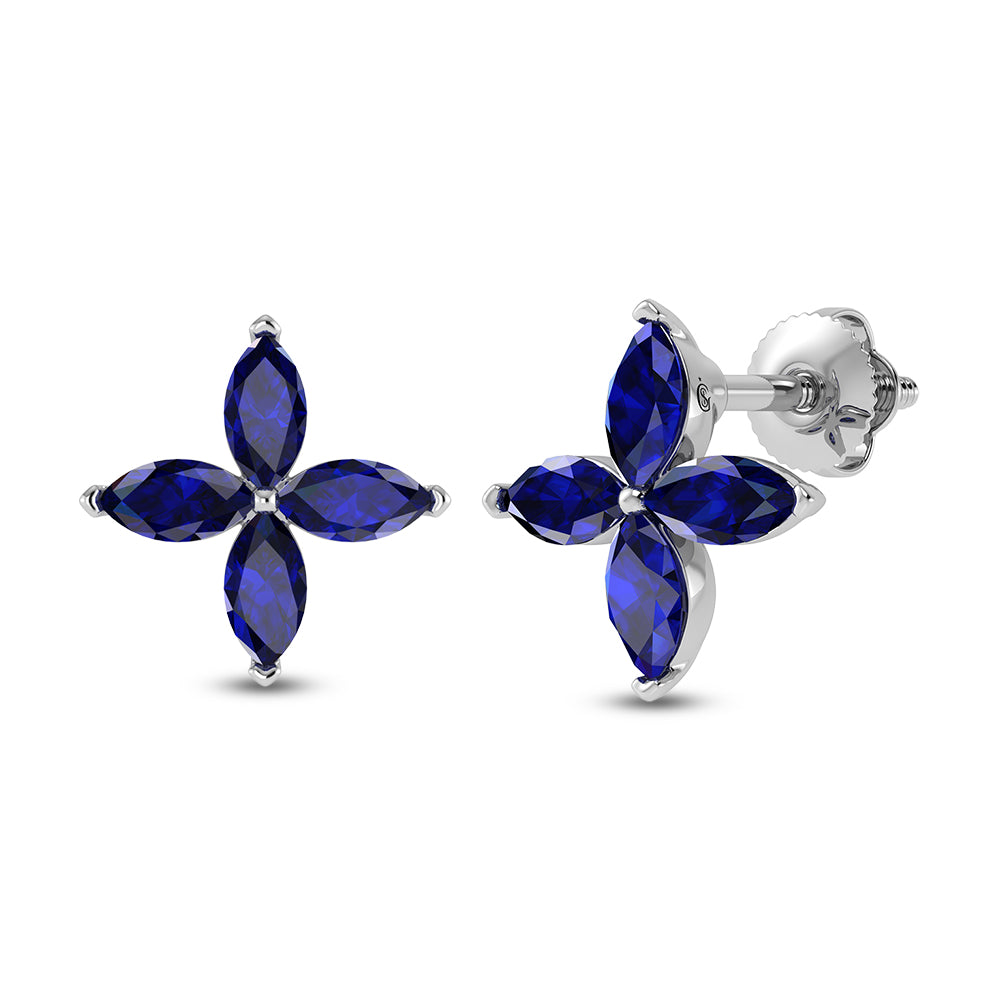 14K White Gold Diamond 1 3/8 Ct.Tw. & Blue Sapphire Fashion Earrings