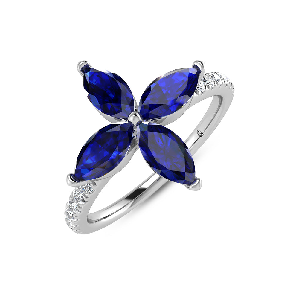 14K White Gold Diamond 1 1/3 Ct.Tw. & Blue Sapphire Fashion Ring