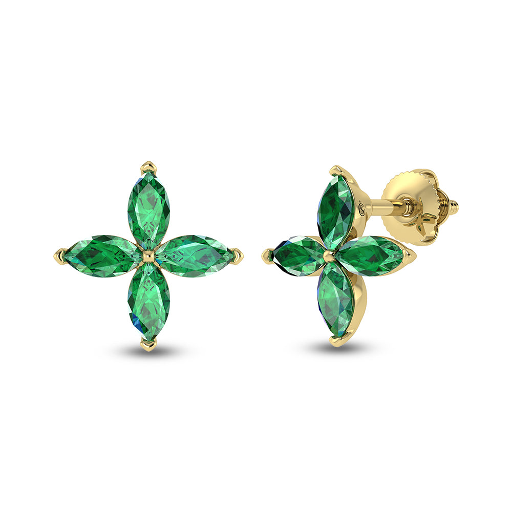 14K Yellow Gold Diamond 1 1/6 Ct.Tw. & Emerald Fashion Earrings