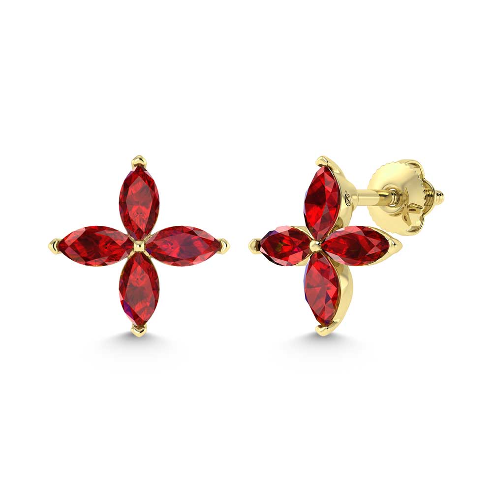 14K Yellow Gold Diamond 1 3/8 Ct.Tw. & Ruby Fashion Earrings