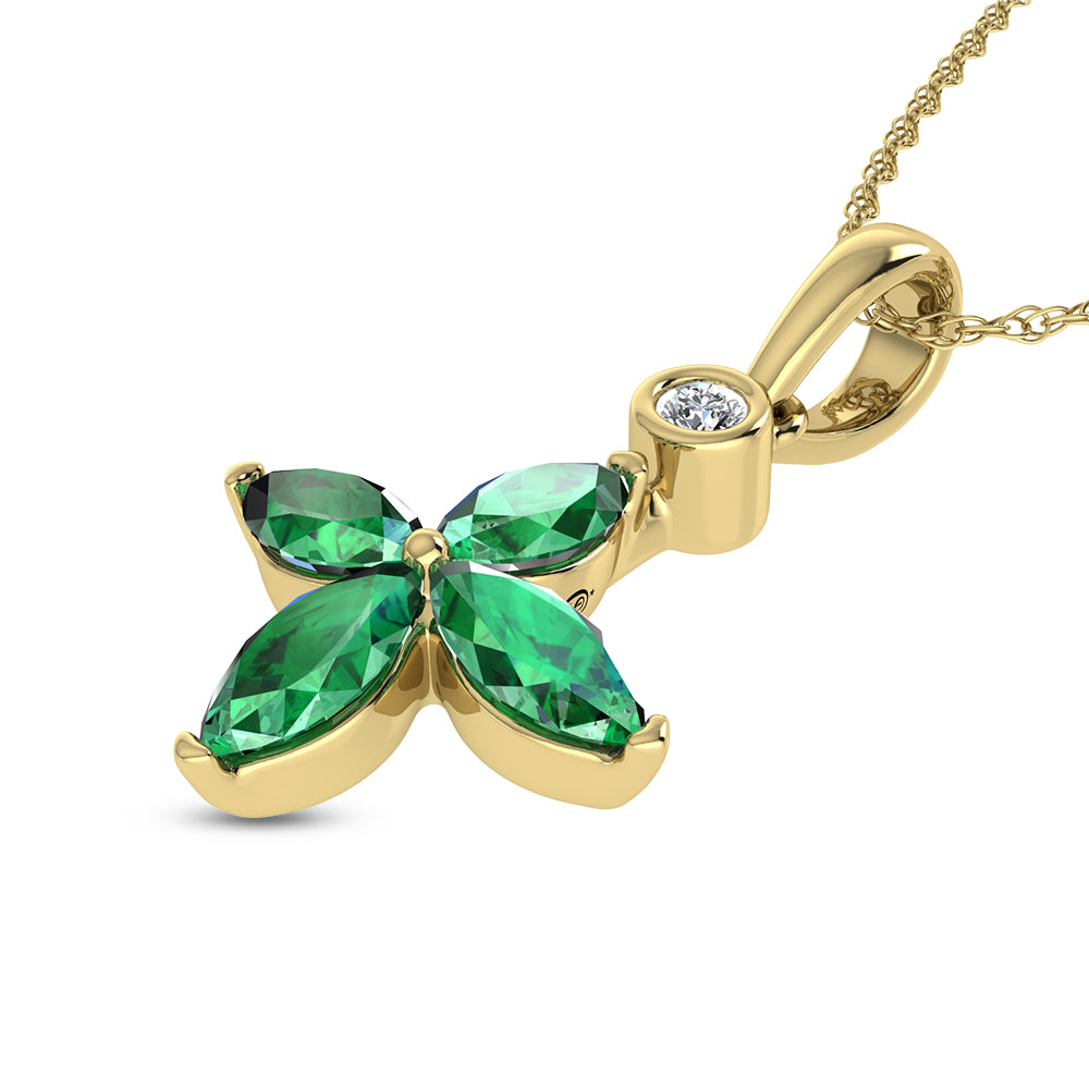 14K Yellow Gold Diamond 1 Ct.Tw. & Emerald Fashion Pendant