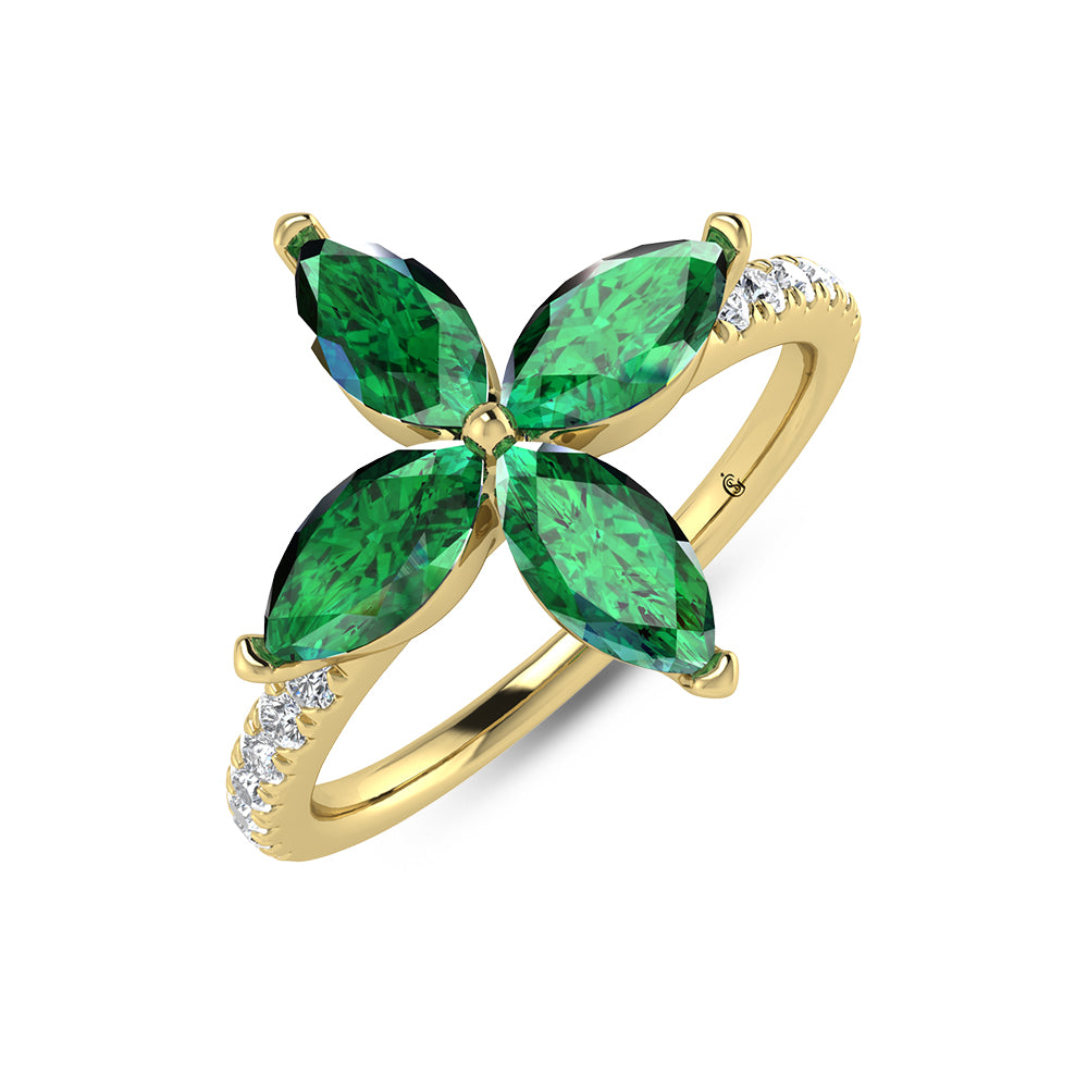 14K Yellow Gold Diamond 1 Ct.Tw. & Emerald Fashion Ring