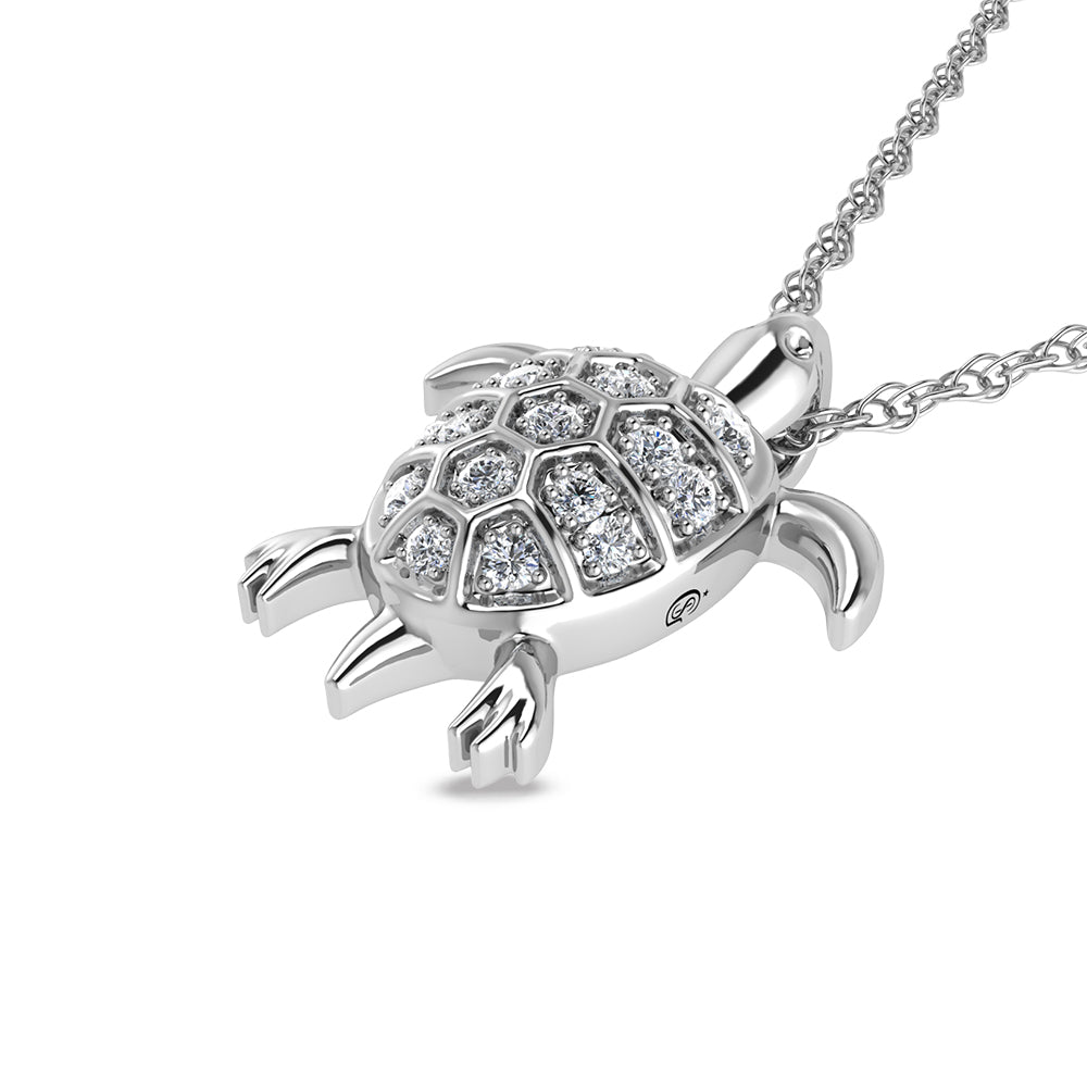 14K White Gold Diamond 1/10 Ct.Tw. Turtle Pendant