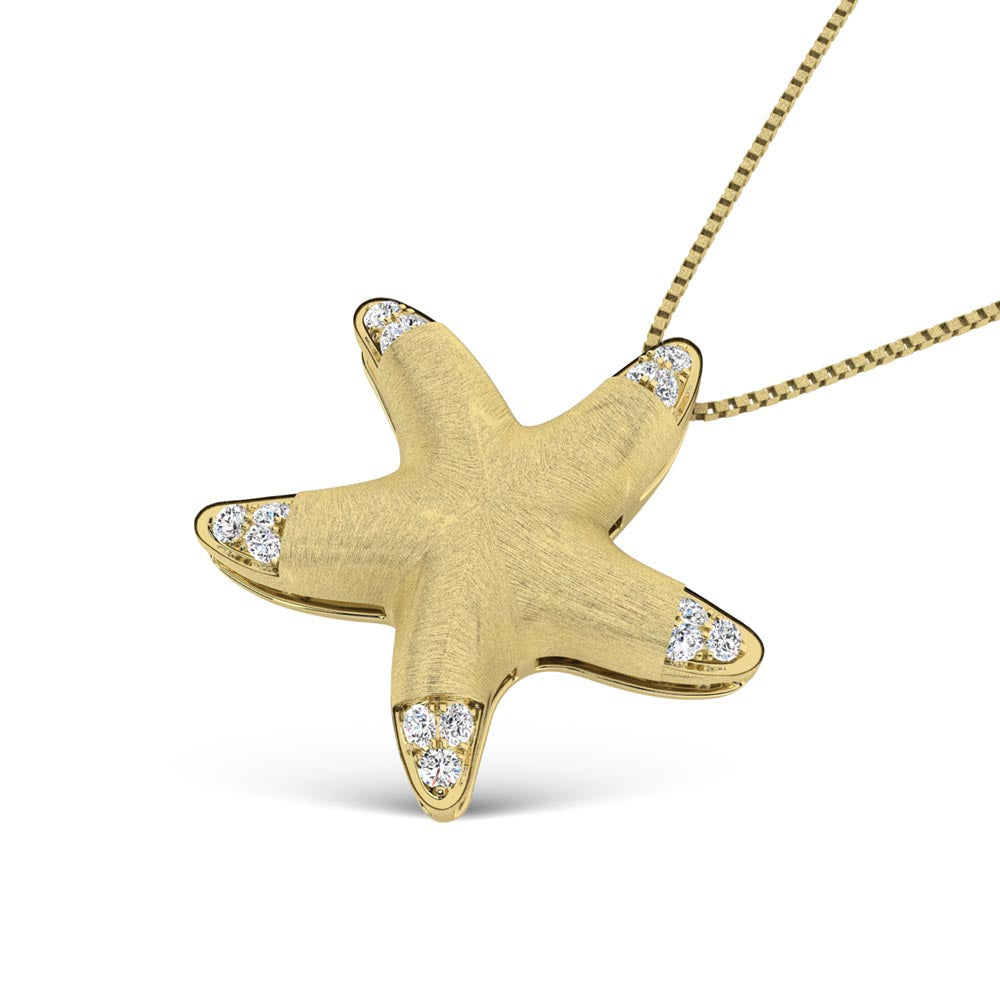 14K Yellow Gold Diamond 1/10 Ct.Tw Starfish Pendant