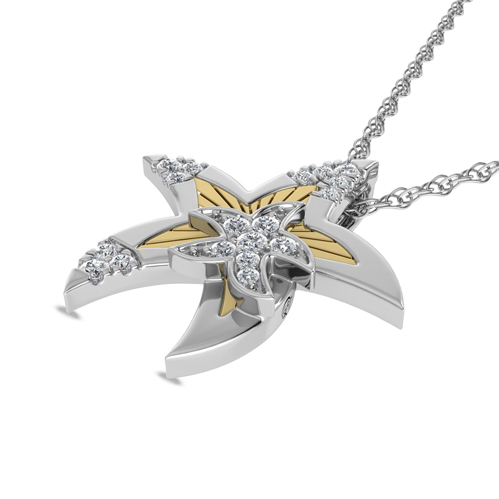 14K Two Tone Diamond 1/10 Ct.Tw. Starfish Pendant