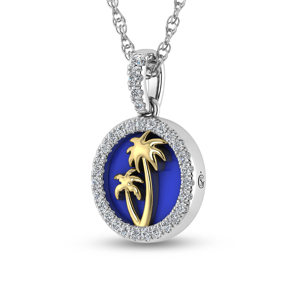 14K Two Tone 1/6 Ct.Tw. Diamond And Mother of Pearl Sea Of Life Palm Tree Pendant