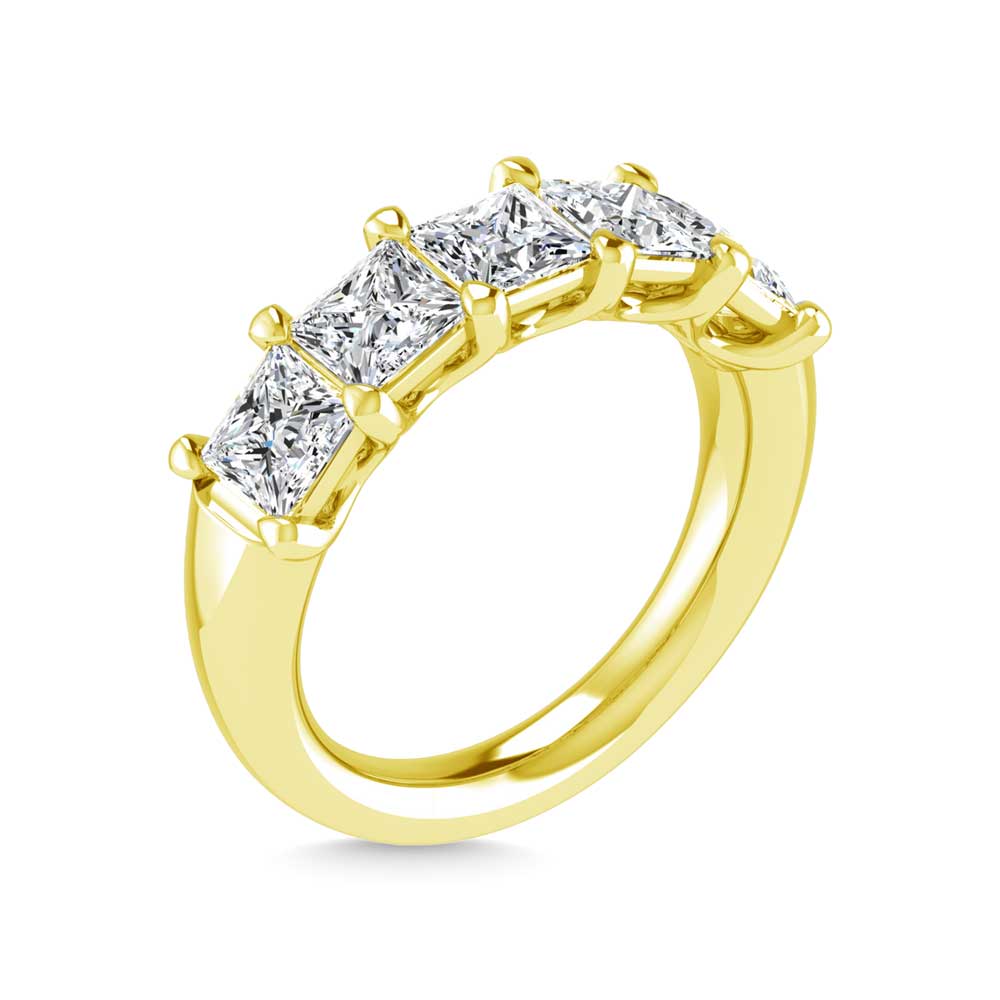 14K Yellow Gold 1 CT Tw. Princess Shape Lab Grown Diamond Five Stone Anniversary Band