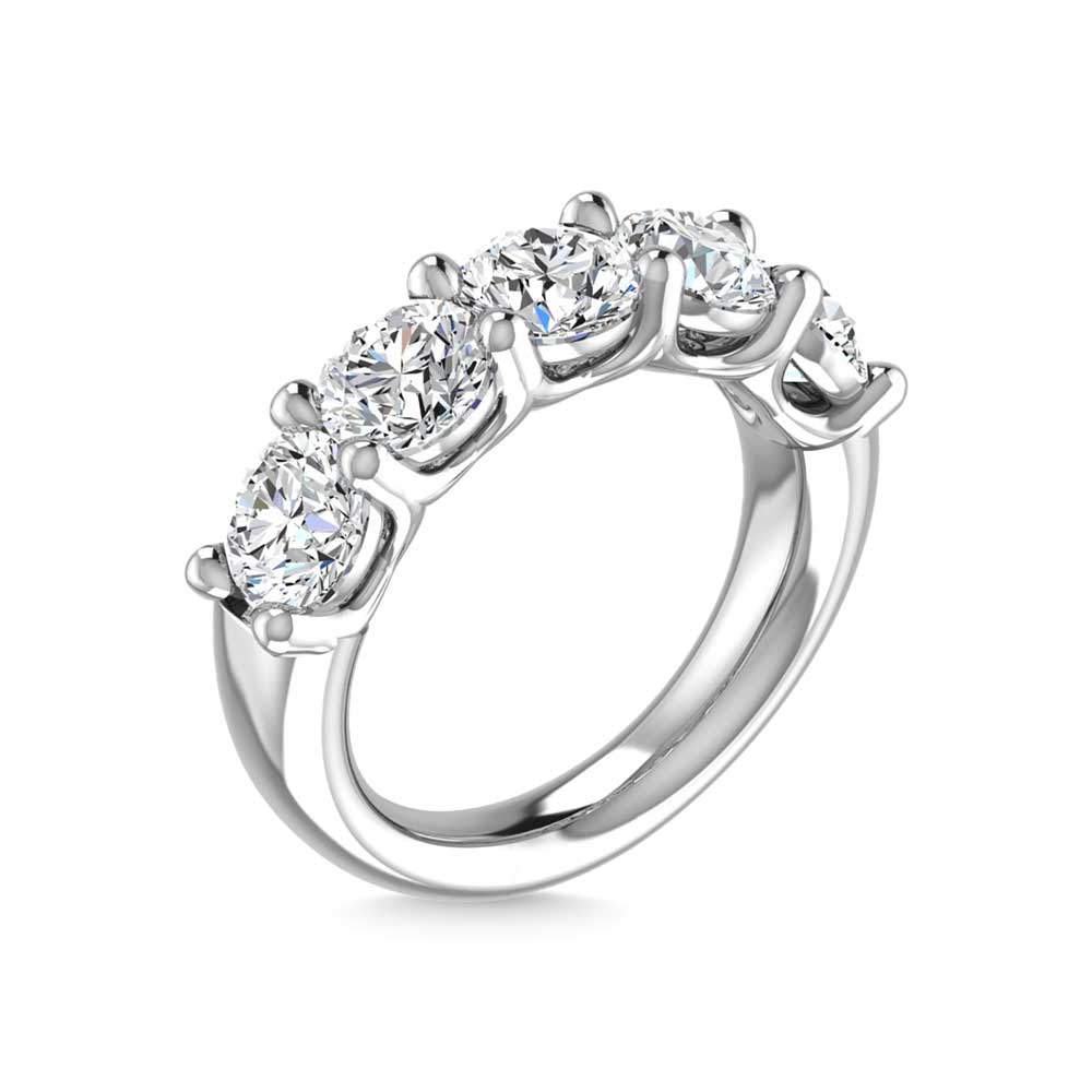 14K White Gold 1 CT Tw. Round Shape Lab Grown Diamond Five Stone Anniversary Band