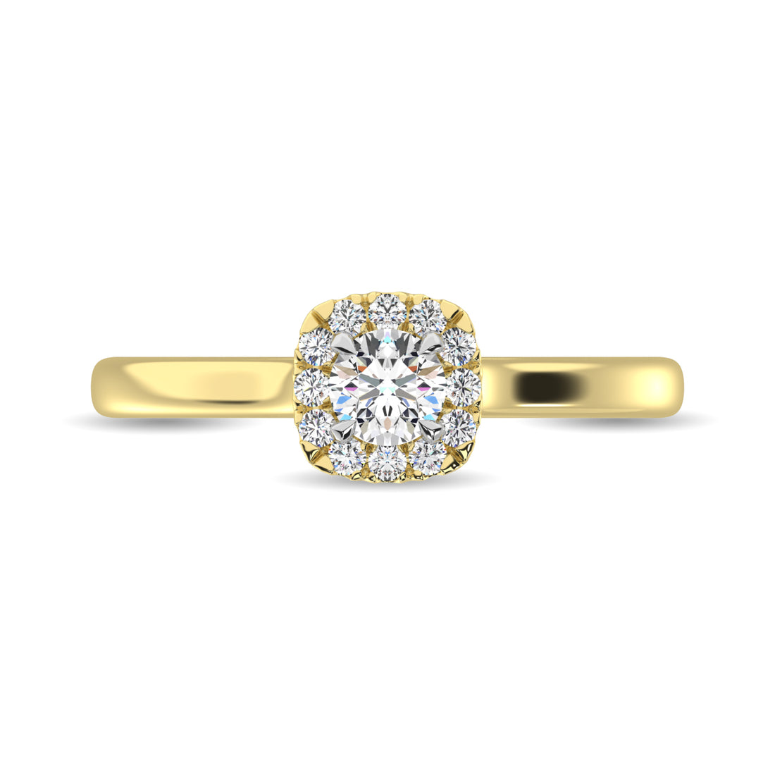 Diamond 3/8 Ct.Tw. Round Cushion Center Halo Engagement Ring in 10K Yellow Gold