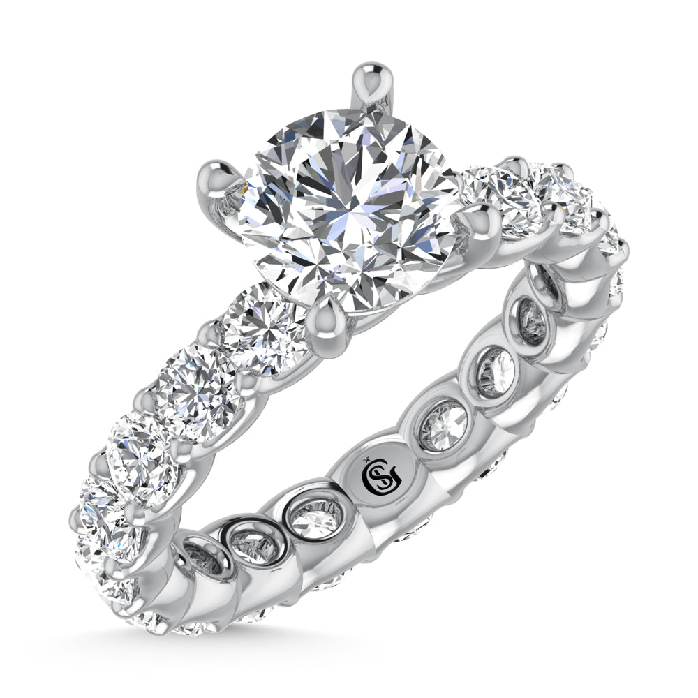 14K White Gold Lab Grown Diamond 4 3/4 Ct.Tw. Round Shape Full Eternity Engagement Ring With Center 2 ctw