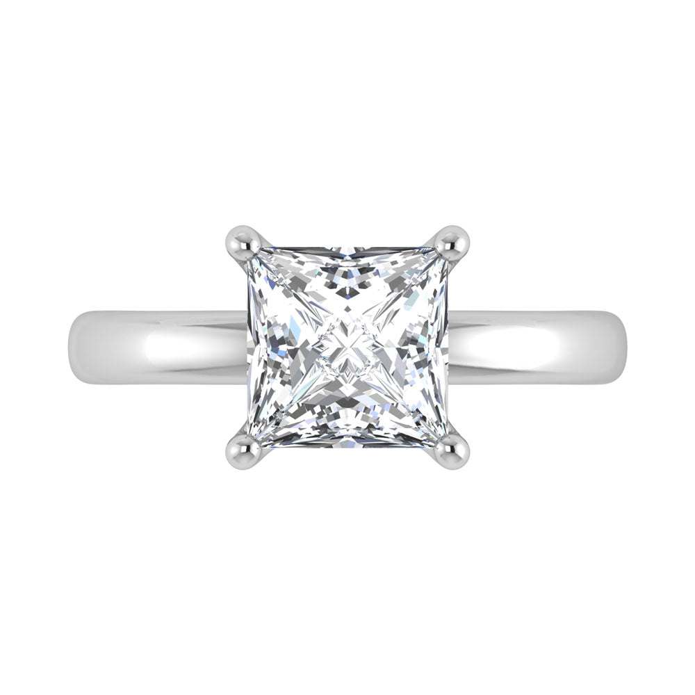 14K White Gold Lab Grown Diamond 1 1/2 Ct.Tw. IGI Certified Princess Shape Solitaire (Available from 1CT to 7CT)