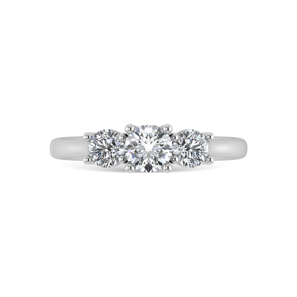 14K White Gold Lab Grown Diamond  1 Ct.Tw. Round Shape Three Stone Engagement Ring