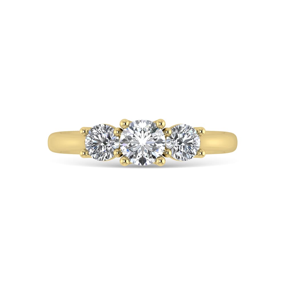 14K Yellow Gold Lab Grown Diamond  1 Ct.Tw. Round Shape Three Stone Engagement Ring