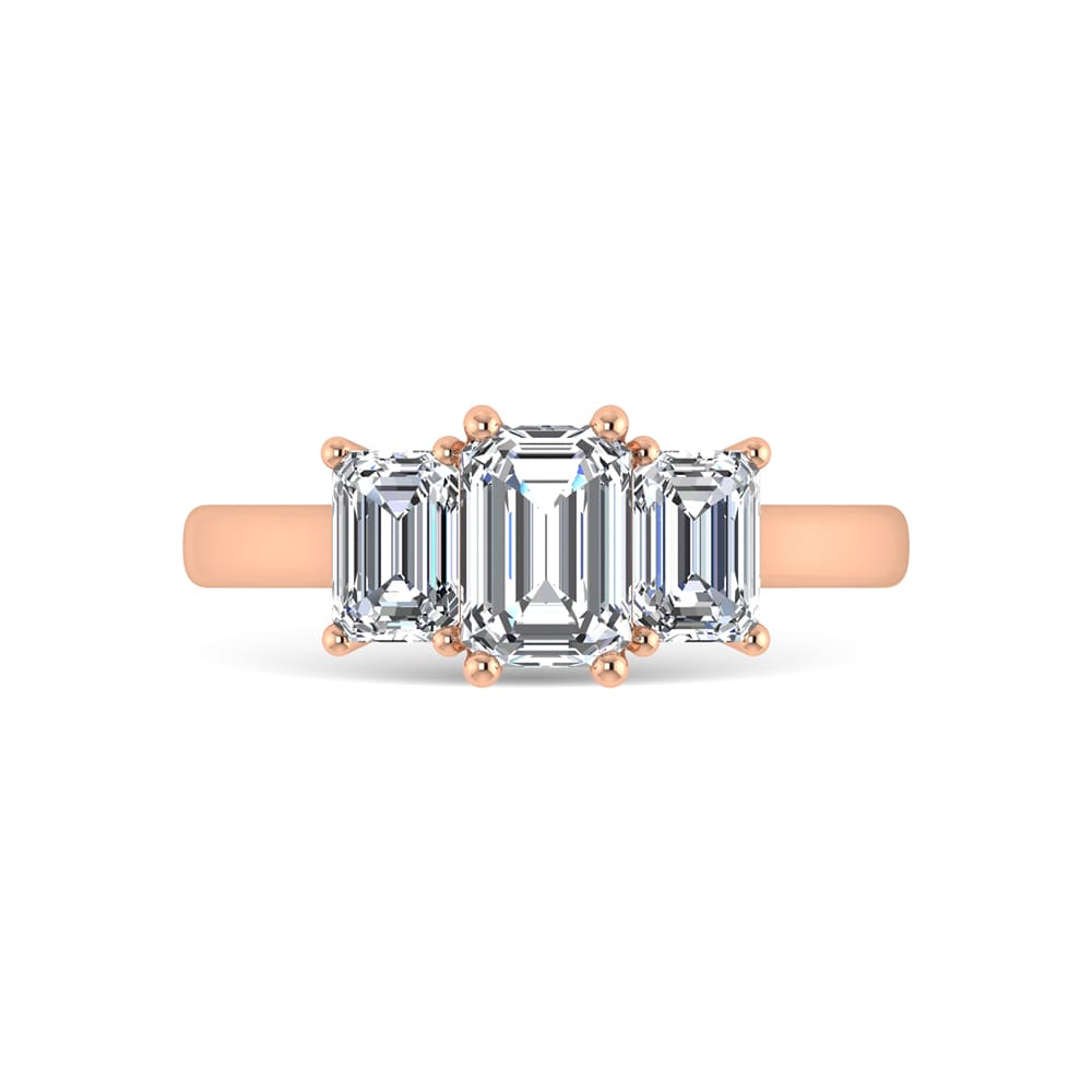 14K Rose Gold Lab Grown Diamond 2 Ct.Tw. Plain Shank Emerald Shape Three Stone Engagement Ring